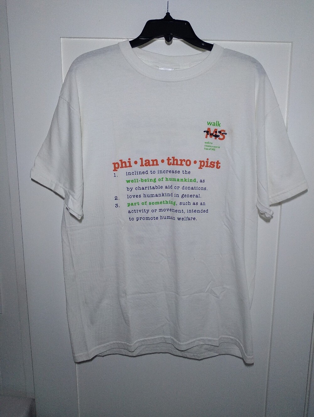 Mens Sz Large MS WALK "PHILANTHROPIST" Heavy Cotton Tee Shirt White